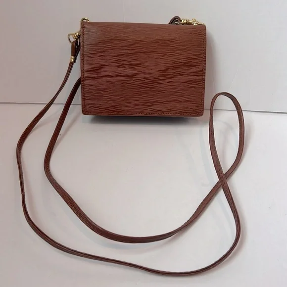 Rare Saks Fifth Avenue Brown Cognac Epi Leather Wallet Crossbody Mini Purse